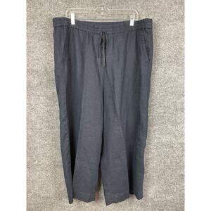 Talbots Navy Blue Linen Pants Size XL Elastic Waist Drawstring Coastal
